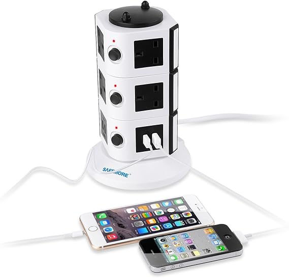 10 Way 2M Extension Lead SAFEMORE™ Vertical Tower Extension 10 Outlet