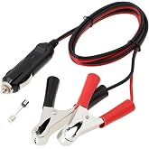 ECSiNG Alligator Clamp to Male Cigarette Lighter Extension Cable 1M 16AWG 12V 24V with 15A Fuse for Car Equipment