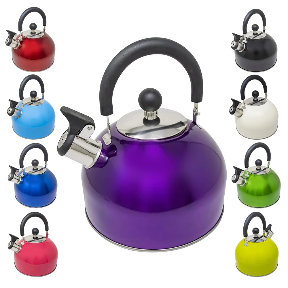 2.5L Stainless Steel Whistling Kettle - Suitable for Fishing, Camping, Hiking, Indoor & Outdoor | Camping Kettle for Gas Stove, Electric Stove, Camp Fire | Lightweight, Fast Boil, Phenolic Handle