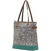 Myra Bag Gypsy Twin Canvas Purses for Women - Upcycled Canvas Tote Bag with Abstract Floral Print, Cloth Body, and Leather Strap, Fabric Handbags for Women, Cloth Purse for College, Work, Everyday