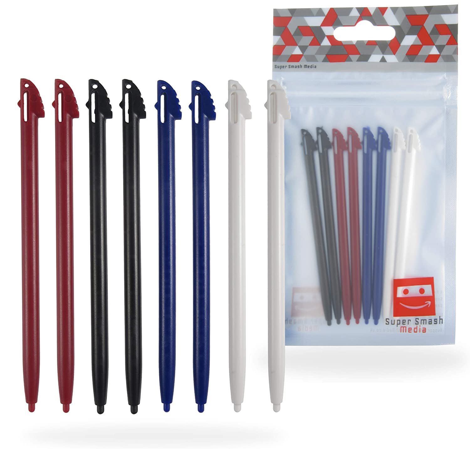 SuperSmashMedia® - 8 x 3DS XL Stylus Replacement Touch Pen Black, White, Red & Blue for Nintendo 3DS XL LL [8 Pack]