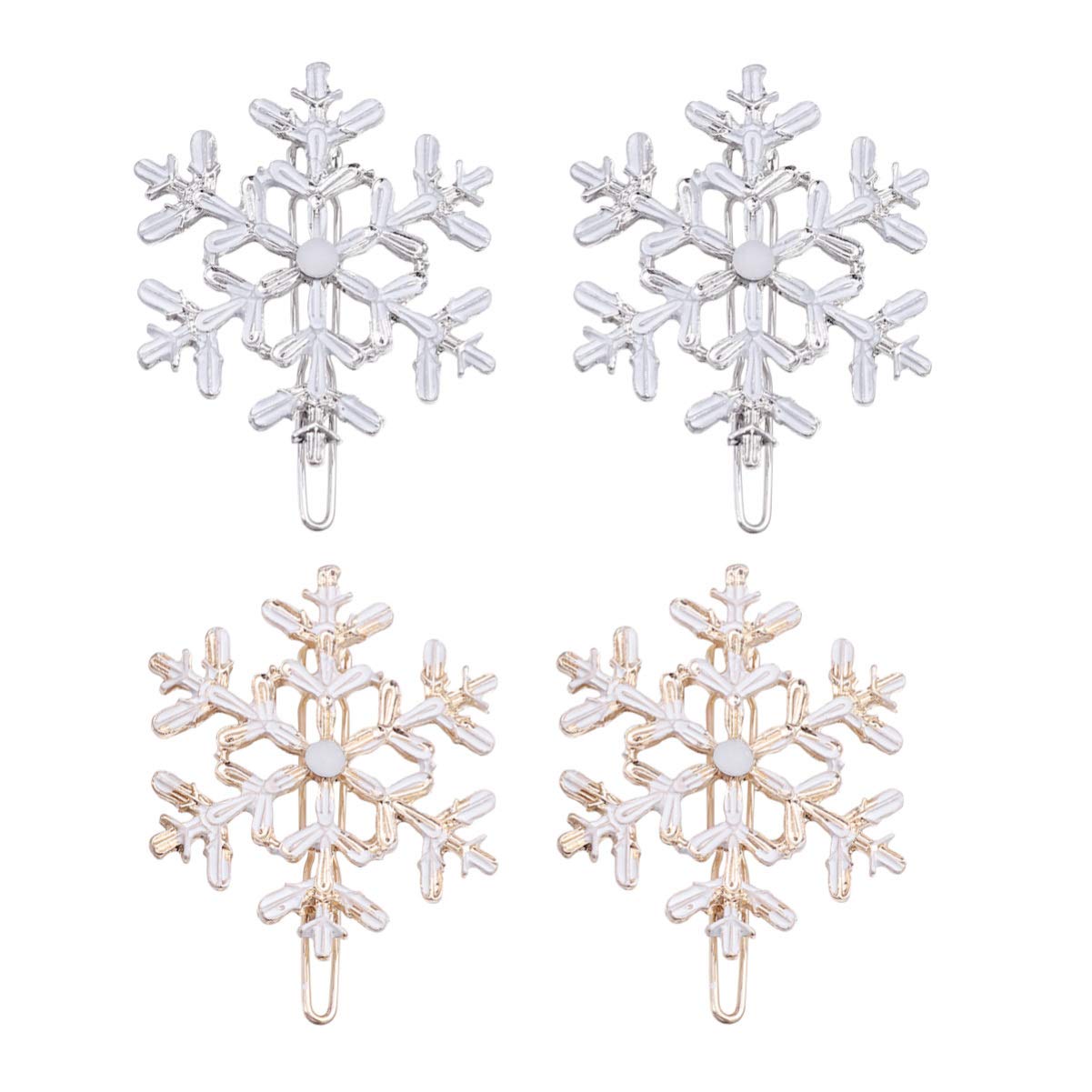4Pcs Snowflake Hair Clips Christmas Snow Bobby Pins Alloy Pins Xmas Hair Accessories Party Favors