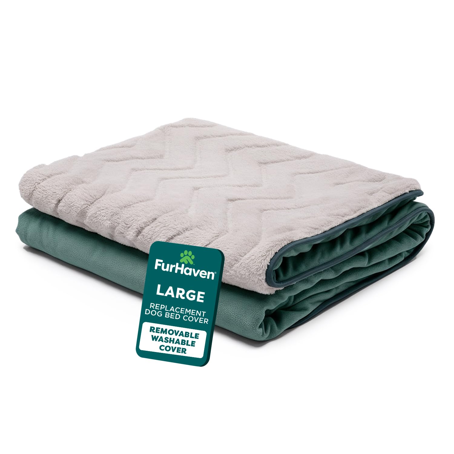 FurHaven Replacement Pet Bed Cover - Plush Velvet Waves Perfect Comfort Sofa Washable Dog Bed Cover, Celadon Green, Large