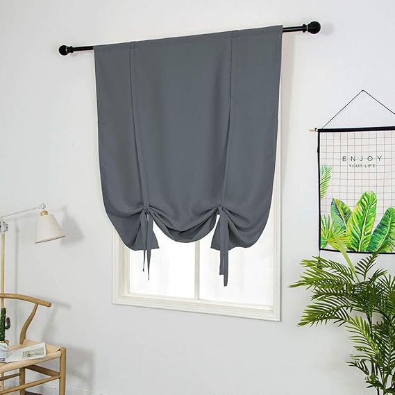 Cortinas opacas con cenefa de amarre para cocina, cafetería o ventana