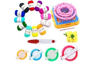 KNEWMART Weaving Loom Kit, 8pcs Flower Maker Wool Knitting Ball Maker Weaving Tools Knitting Craft Weaver Loom - with Needle (Flower Maker + Pom Maker + Yarn + Scissors)