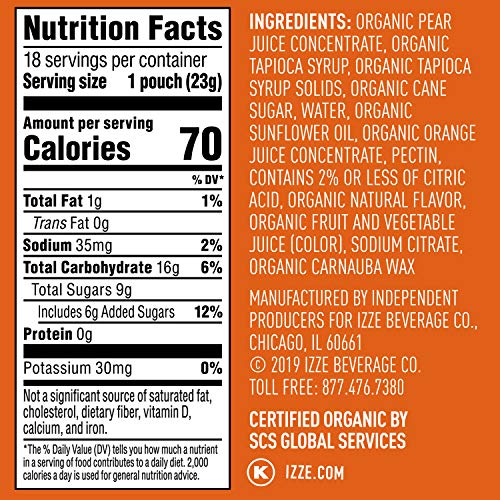 Izze Bursts Organic Fruit Snacks, Clementine, 0.8oz Pouches, (18 Pack) - Thumbnail 6