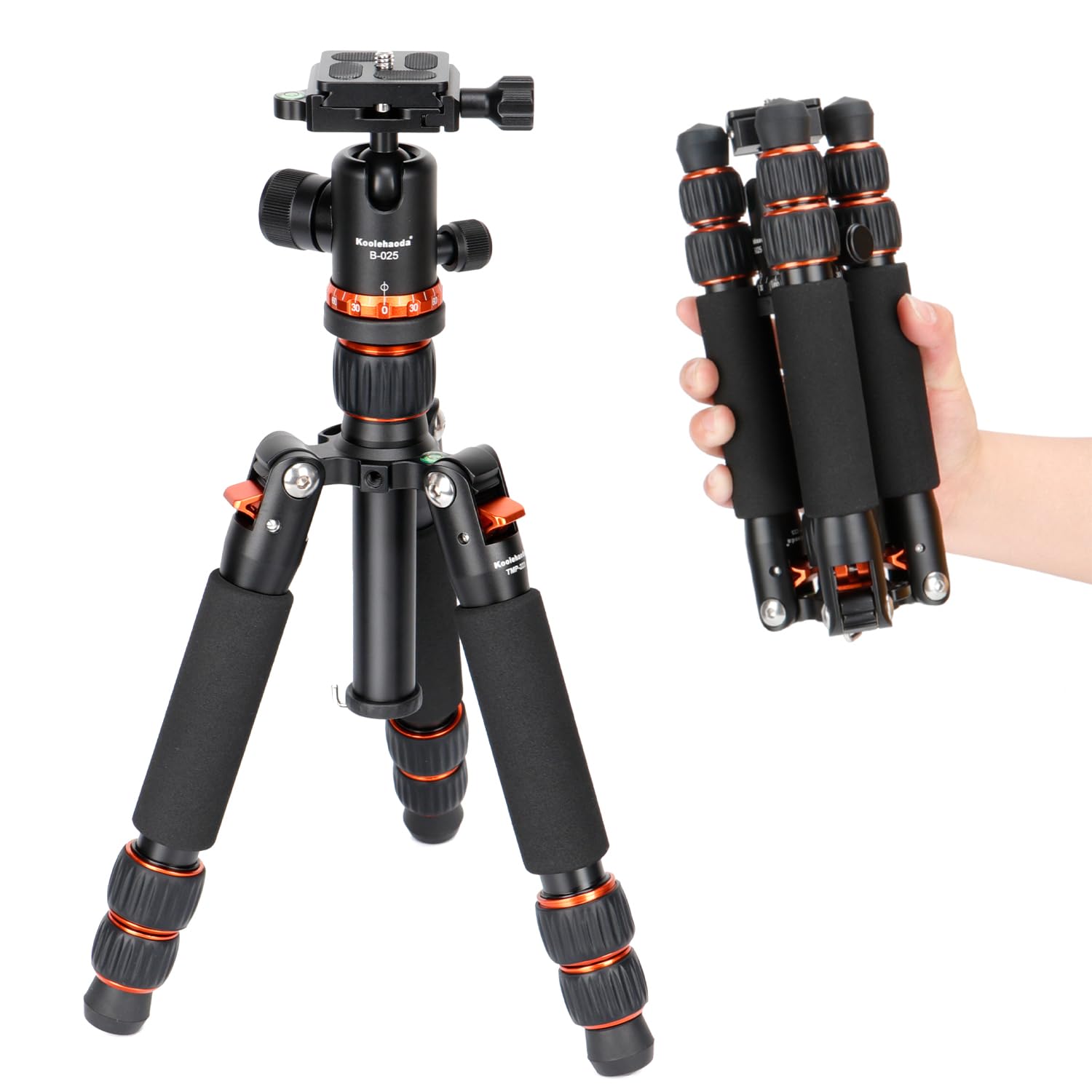 Koolehaoda Mini Tripod for Camera, Aluminium 25'' / 63cm Compact Desktop Tripod with 360° Ball Head, 1/4" Arca Type QR Plate for DSLR Camera Video Camcorder, Load up to 22 lbs/10 kg