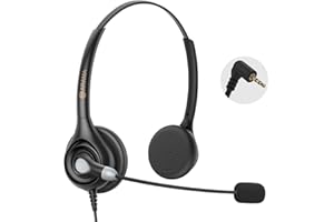 Arama Cordless Phone Headset with Microphone, 2.5mm Jack Telephone Headset for Office Landline, Noise-Cancelling Mic & Volume Control, Wired Headphones Compatible with Panasonic AT&T Vtech Uniden