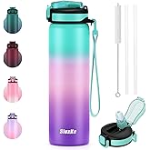 SLUXKE 24oz Water Bottle Insulated with Straw, Stainless Steel Water Bottles with Carrying Strap BPA Free, Double wall Straw Drinking Bottle Prefect for Sport,School, Office, Fitness