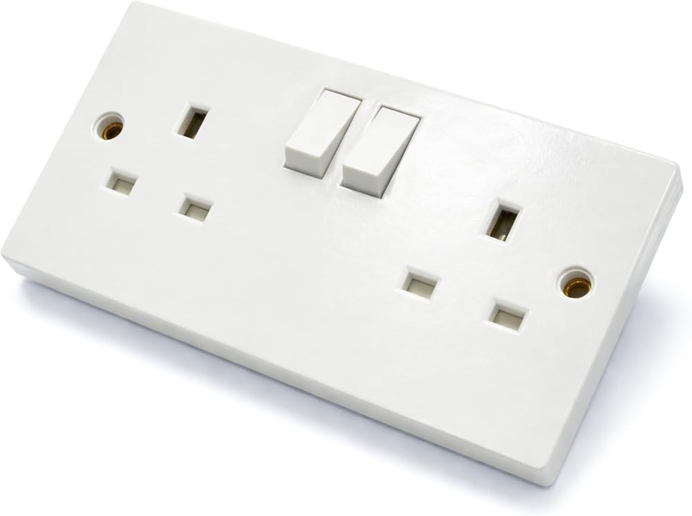 Status 13A Double Gang Switched Wall Socket White UK Plug Faceplate