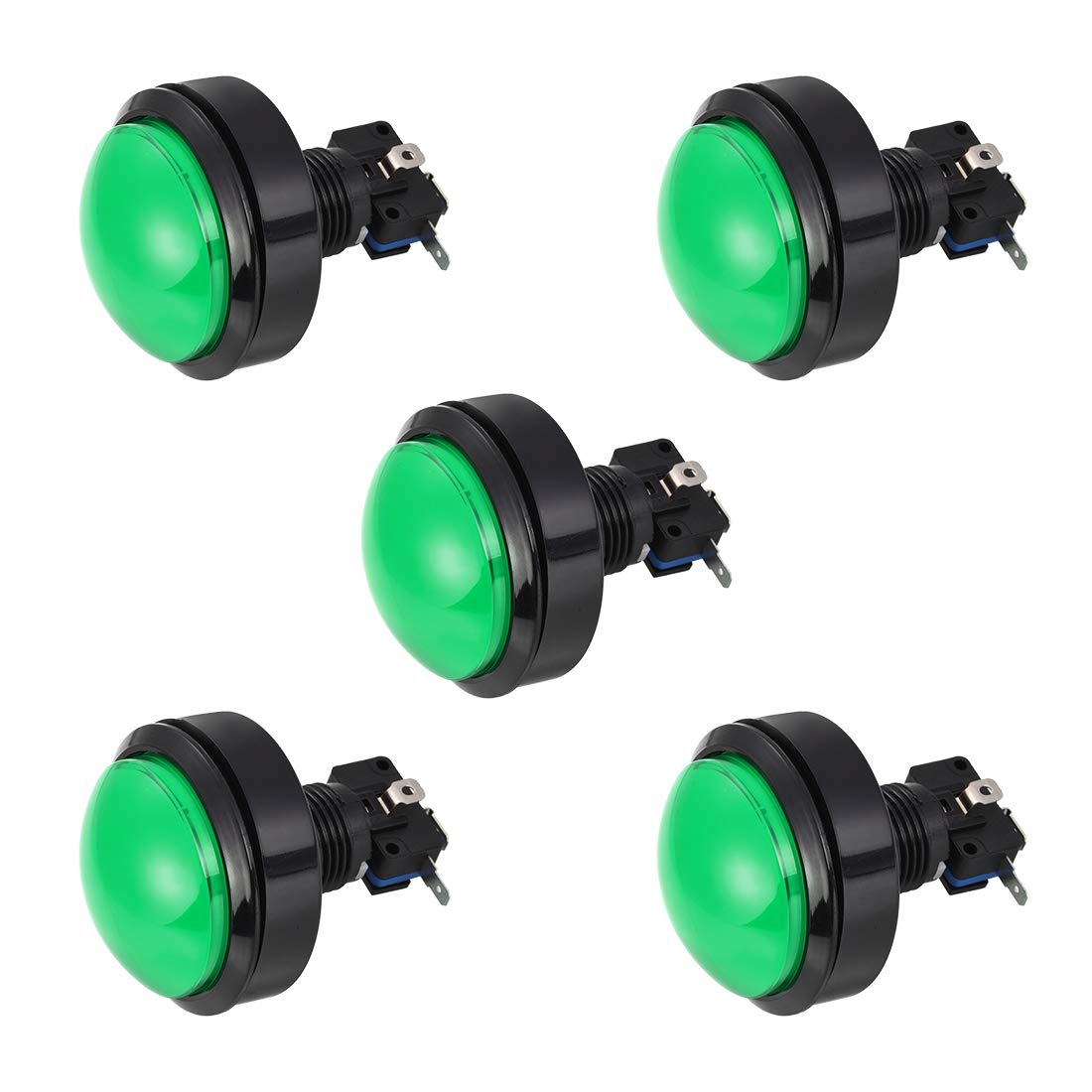 sourcing map Game Push Button 62mm Round 12V LED Illuminated Push Button Switch with Micro Switch for Arcade Video Games Green 5pcs