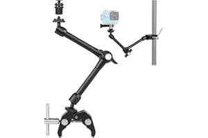 UTEBIT Friction Arm Upgrated with 15mm Rod Clamp 11" Articulating Magic Arm Clamp with Hot Shoe Mount and 1/4" Thred for DSLR