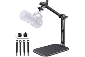 Heavy-Duty Desk Mic Stand, Max Load 2.68 lb Compatible with Rode Podmic, Blue Yeti, Shure and More Mics, Perfect for Small Sp