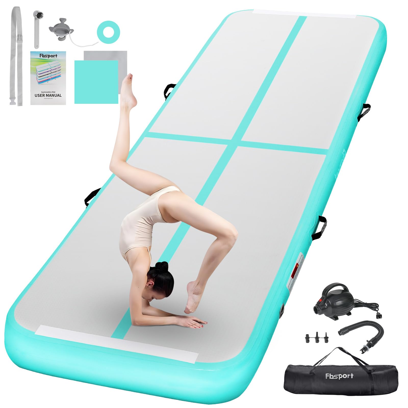 Photo 1 of FBSPORT Inflatable Air Gymnastics Mat Training Mats 4/8 inches Thickness Gymnastics Tracks for Home Use/Training/Cheerleading/Yoga/Water with Pump