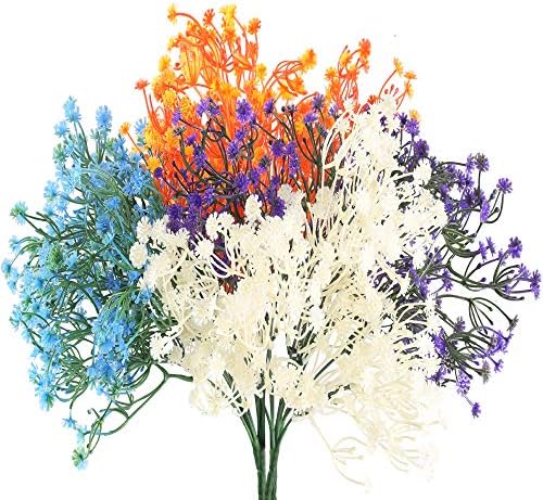 NAHUAA 4PCS Fake Baby's Breath Flower Outdoor Artificial Plants Faux Plastic Shrubs Floral Bouquets Arrangements for Home Kitchen Office Table Centerpieces Decorations (MixColor)