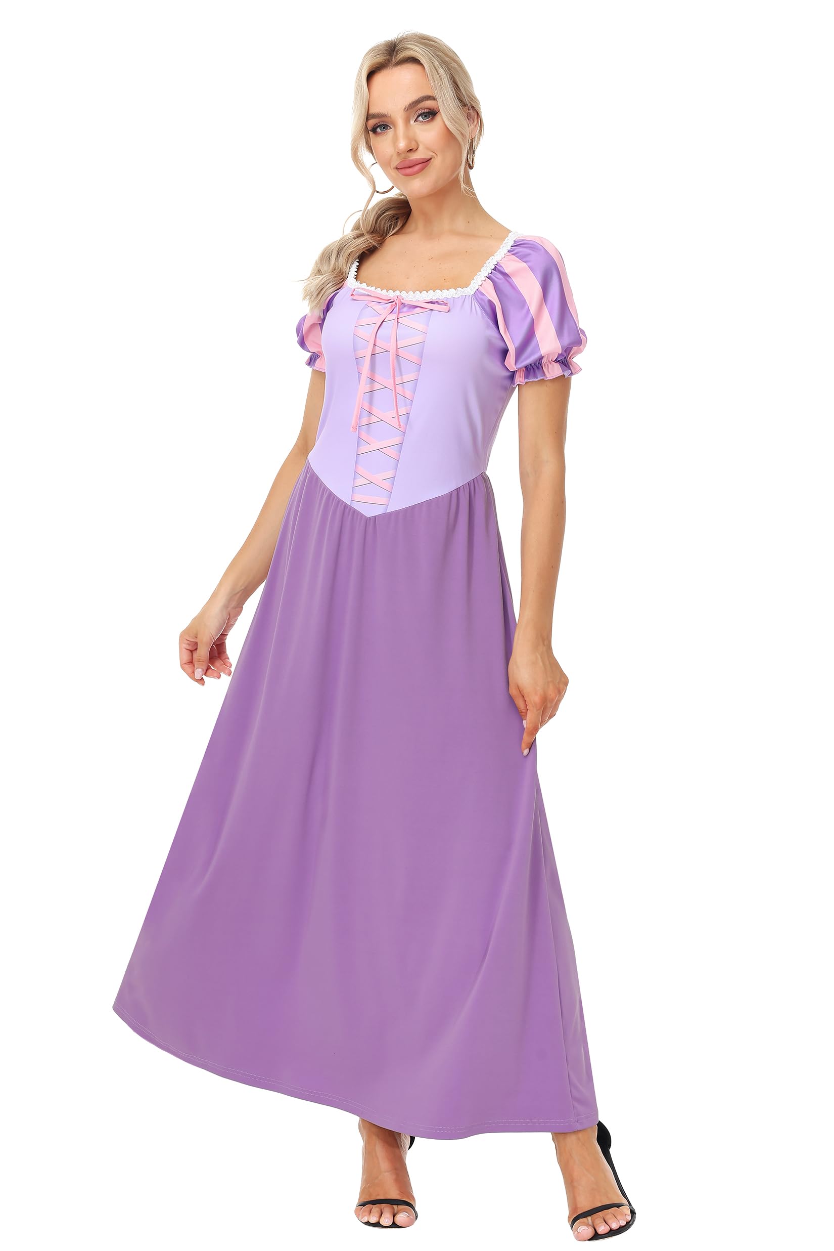 Condition photo showing New/Like New for aobute womens purple princess dress up outfit short puff sleeve halloween costume square neckline th