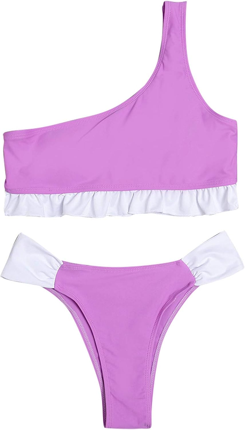 Balakie Women's Bathing Suit Ruffled OffOneShoulder Crop Top High