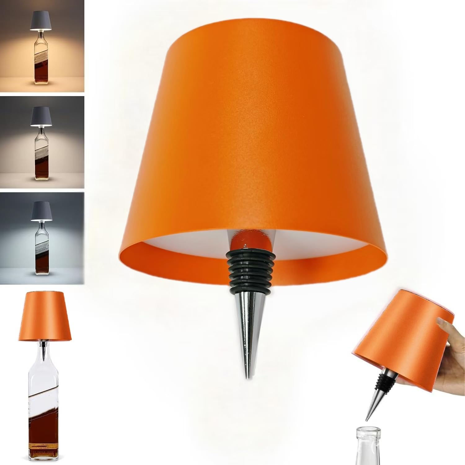 Neioaas Wireless Bottle Lamp,2025 New 3 Color Stepless Dimming Wireless Wine Bottle Lamp, USB Rechargeable Touch LED Wine Bottle Lights for Home,Bar,Camping,Travel (Orange,1PC)