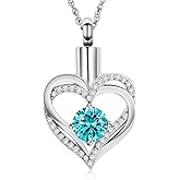 shajwo Cremation Jewelry Heart Urn Necklace for Ashes for Women Gilrs Memorial Keepsake Birthstone Pendant