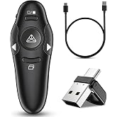 2-in-1 USB Type C Presentation Clicker Wireless Presenter Remote Clicker for PowerPoint Presentations with Clicker, Rechargeable USB C PowerPoint Clicker Slide Advancer for Computer/Mac/Laptop