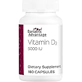 Bariatric Advantage Vitamin D3 5,000 IU - Bariatric Vitamin D Capsules - Water-Miscible - Bone Strength Support* - Easy Swallow Capsule - 180 Count