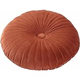 HLOVME Round Pillow Cushion for Couch Velvet Decorative Small Throw Pillow Solid Color for Living Room Bed Floor 13.7”, Orange