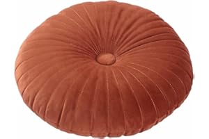 HLOVME Round Pillow Cushion for Couch Velvet Decorative Small Throw Pillow Solid Color for Living Room Bed Floor 13.7”, Orange