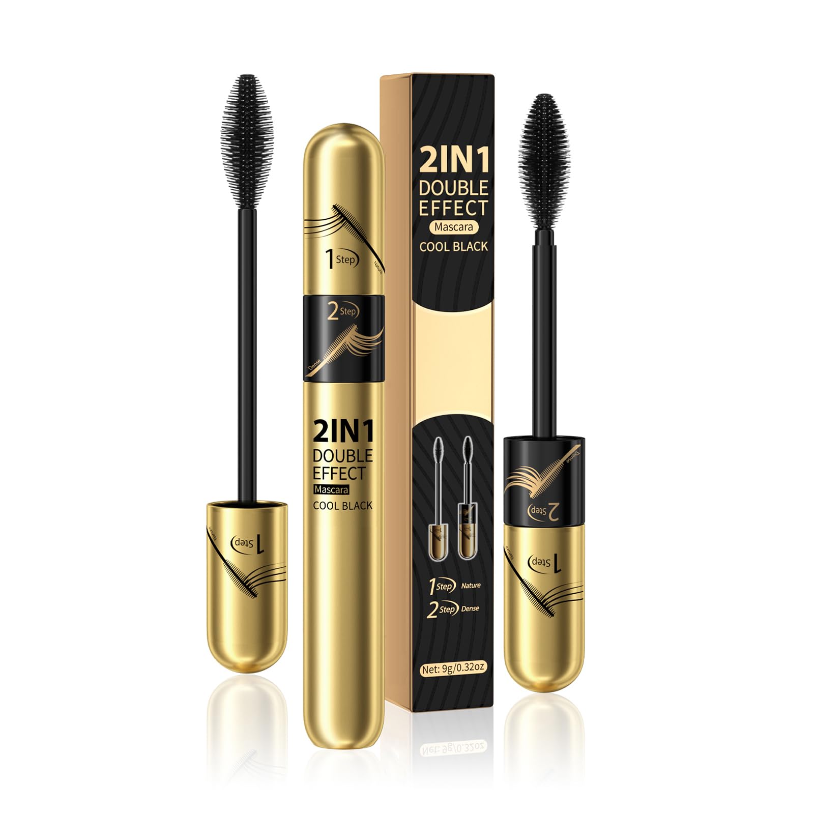 2 In 1 Waterproof Silk Fiber Lash Mascara, Volume & Length Enhancing, Clump-Free, Long Lasting & Smudge-Proof Roller Lash Curler(gold)