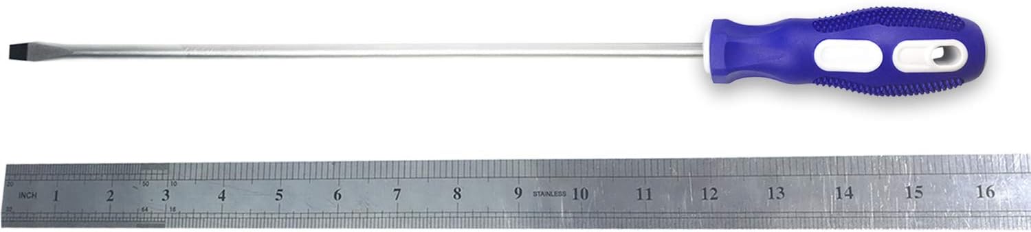 Slotted and Phillips Screwdriver, PH2 12" Long Cross-head Screwdriver & Flat Blade Screwdriver, 2 Packs Magnetic Screwdriver with Rubber Handle - - 