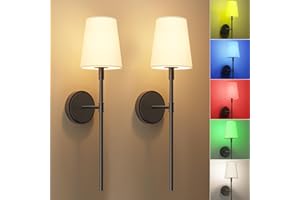 G-SAFAVA Battery Operated Wall Sconces Set of 2, Wireless Wall Lights with Remote Control Warm/Natural/Daylight/RGB 15 Colors Dimmable Rechargeable Wall Lamps Retro Bedroom Living Room Hallway Entryway, Black
