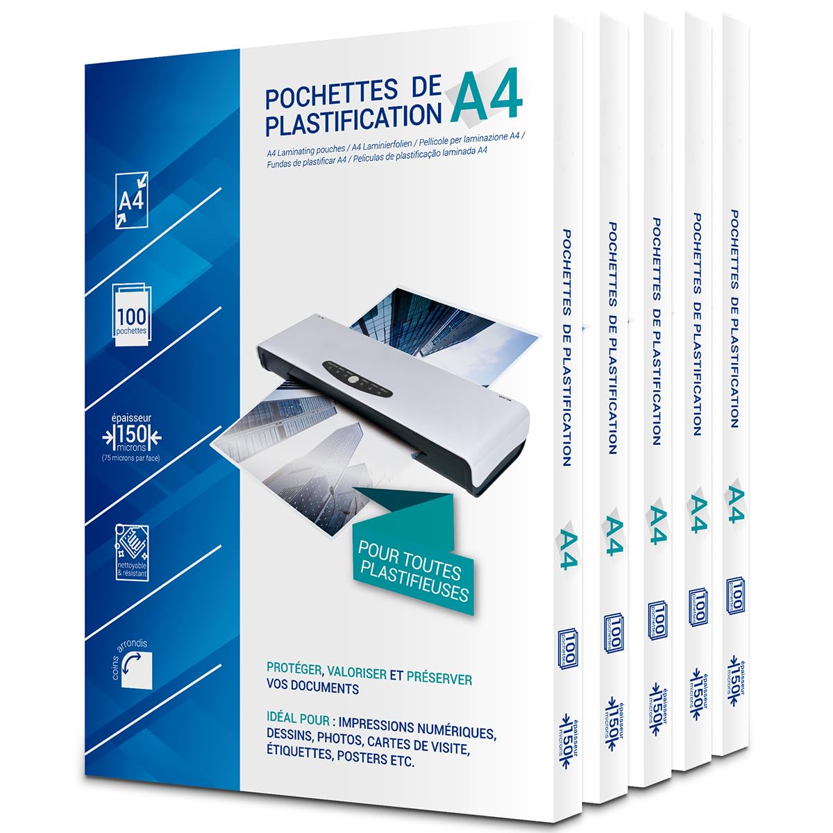 Waytex 500 A4 Laminating Pouches 75 Microns per Side, Rounded Corners Glossy Finish