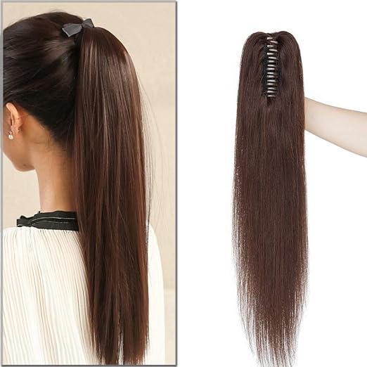 18" Claw Clip Ponytail Extension Real Human Hair [2 Dark Brown