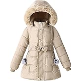 Podgina Girls Winter Dress Coats Faux Fur Hooded Fleece Jackets Waterproof Parka Outwear