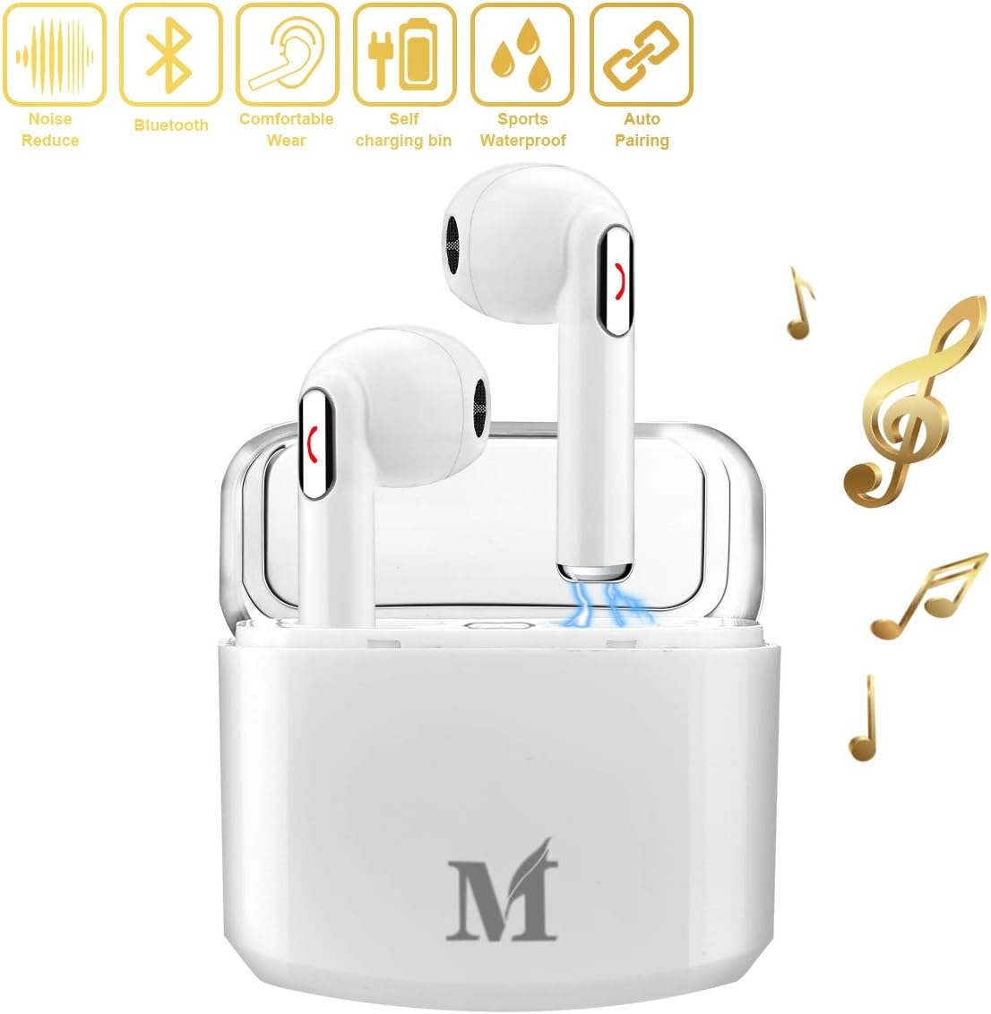Wireless Earbuds,Bluetooth Earbuds Wireless Earphones Noise Cancelling with Mic Charging Case,Sport Running Mini True Stereo Earbuds Bluetooth Compatible iOS Android Samsung Huawei Phones X 8 7