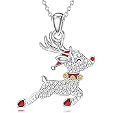 Qyvit Christmas Reindeer/Christmas Tree/Snowman Necklace 925 Sterling Silver Christmas Necklace Silver Xmas Gift for Women