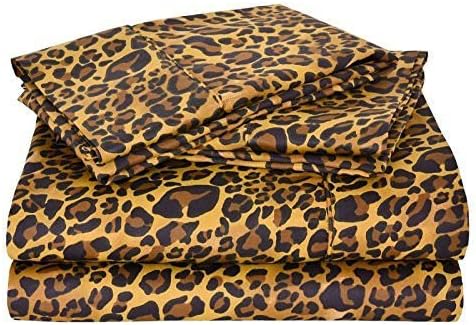 Aashirainwear 1 Fitted & 2 Pillowcase 100% Cotton 400-Thread-Count King Size Leopard Print (12 Inch Drop)