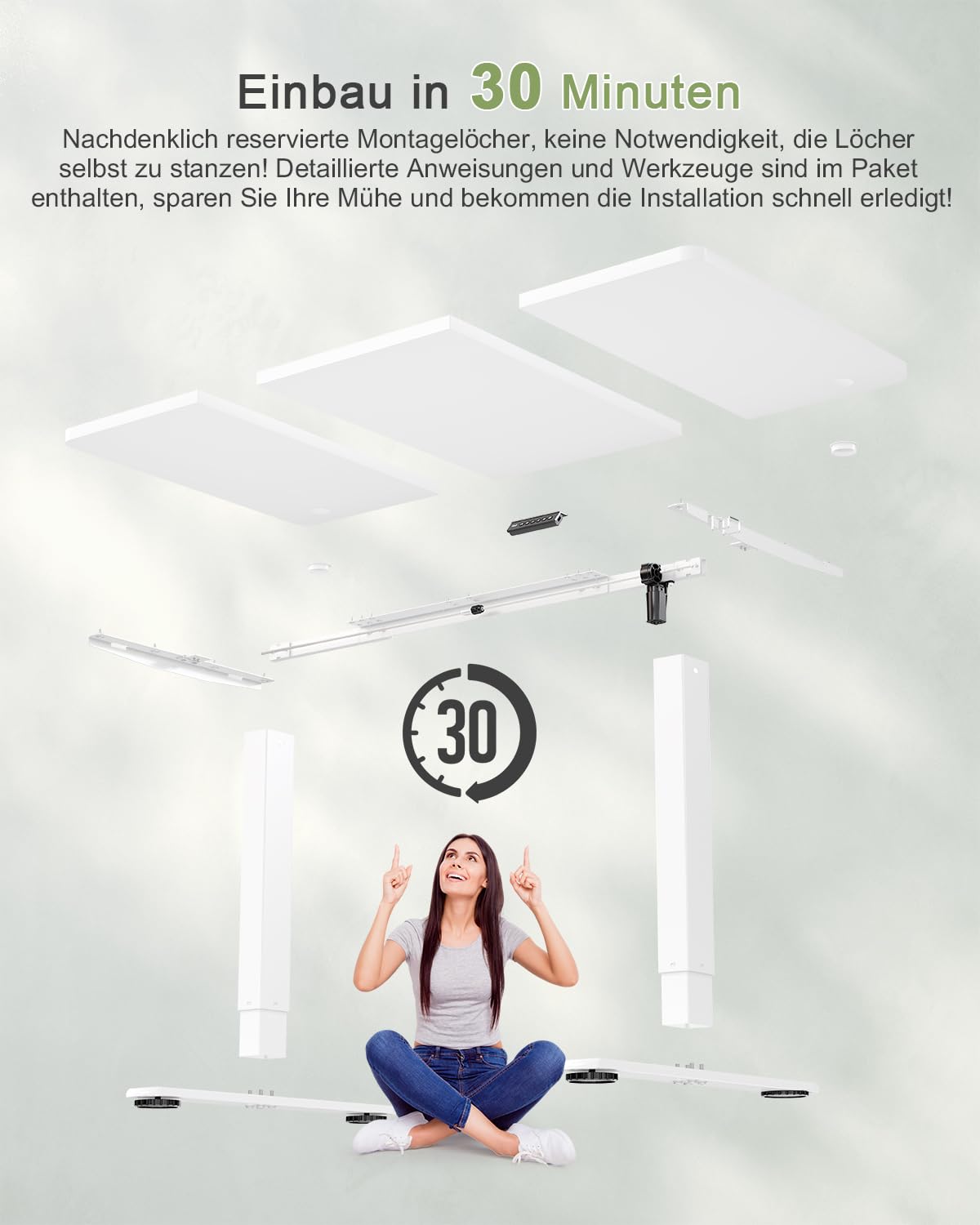 JUMMICO Höhenverstellbarer Schreibtisch mit USB-Ladeanschluss,Schreibtisch Höhenverstellbar Elektrisch 160 x 70 cm, Steh-Sitz Tisch Stehpult Verstellbarer Computertisch,Standing Desk,Weiß 9