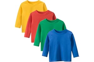 Winzik Girls Boys Long Sleeve Shirts Toddler White T Shirts 4 Pack Crewneck Tee T-Shirt Basic Top 2-7T