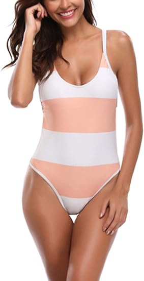 Amazon ビエスディディ ビキニワンピース オールインワン 横ストライプ X型背中 ハイカット レディース オールインワン 通販