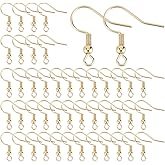 HOBBIESAY 100Pcs 18K Gold Plated Stainless Steel Earring Hooks French Wire Hooks Ear Wires Fish Hook Dangle Ear Wires Earring Accessories for DIY Earrings Jewelry Making Finding Hole: 2mm