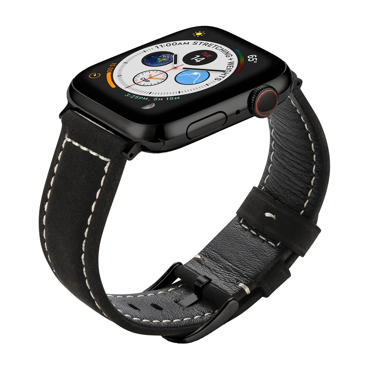 Buckle & Band Mila Suede Leather Compatible Apple Watch Strap Black Genuine Leather Suede Band with Black Buckle for Series 1, 2, 3, 4, 5, 6, 7 42mm, 44mm, 45mm, 49mm Ultra