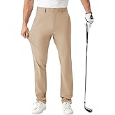 FAIABLE Golf Pants Men Casual Stretch Dress Pants Waist 30" Quick Dry Water Resistant Work Business Slacks Comfy Trousers, Khaki, 32W*30L
