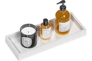 ZHWS Bathroom Vanity Tray Bamboo Tray - for Counter Wood Small Bathroom Decorative Tray, Dresser Top Perfume Tray for Home Decoration 11.3” L x 4.4” W x 1.14” H （White）