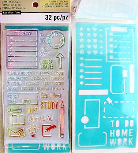 Recollections Tracker School Planner Accessories Clear Stamps and Stencils - 32 Pcs â€¦