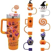 Straw Cover Cap for Stanley Cup,Straw Topper Compatible for 30 and 40 Oz Tumbler with Handle,10 mm 0.4 in Reusable Straw Tips Lids,Straw Tip Covers Gifts (6pcs Halloweengift)