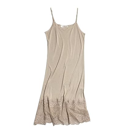 ADOO Damen Stricken Unterkleid Knielanges Spitze Nachthemd Verstellbare Trager