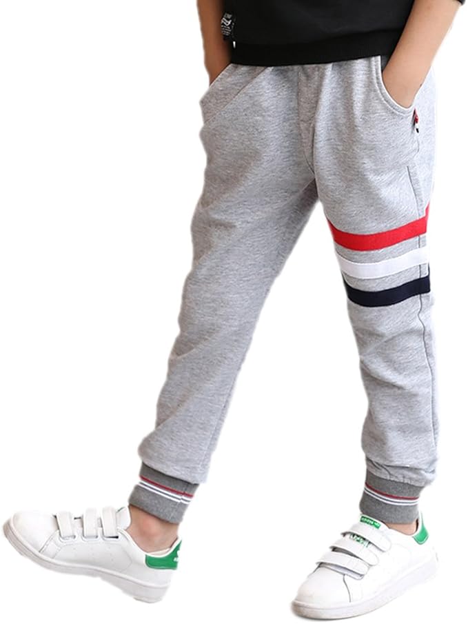 Amazon Yueguang 子供服 ロングパンツ ジュニア 長ズボン ウエストゴム 縞模様 ジャージ コットン 男の子 男児 美脚ストレッチ カジュアル ロングパンツ 通販