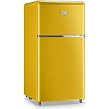 WANAI Compact Refrigerator, 3.2 Cu.Ft Retro Mini Fridge with Freezer, Dual Door Small Refrigerator with 7 TEMP Modes, LED Lig