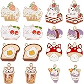 SUNNYCLUE 1 Box 32Pcs 8 Styles Enamel Cat Charm Bulk Food Charms Cute Kitty Strawberry Cake Bread Milk Tea Cup Small Animal Charm for Jewelry Making Supplies DIY Necklace Bracelet Earrings Keychains