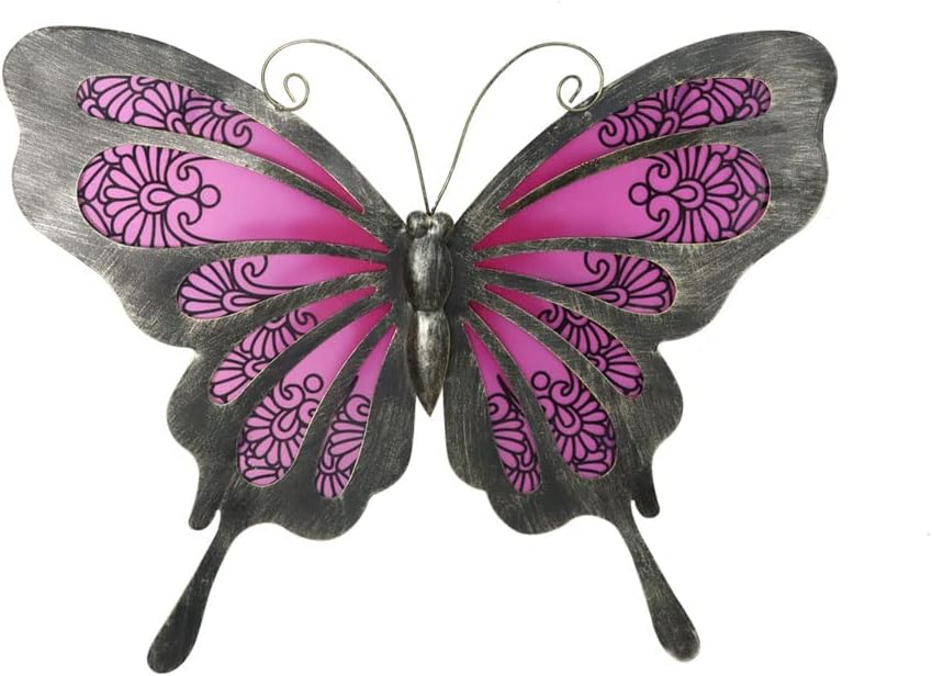 Plaques & Wall Art - LIFFY Metal Butterfly Wall Art Hanging Glass Butterflies Garden Outdoor Decor for Home Backyard Fence Patio Decorations (Pink, 12 inch)